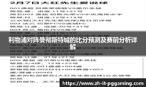 利物浦对阵曼彻斯特城的比分预测及赛前分析详解